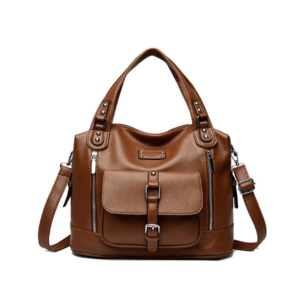 Brown Multi-Pocket Leather Handbag – Versatile & Stylish Utility