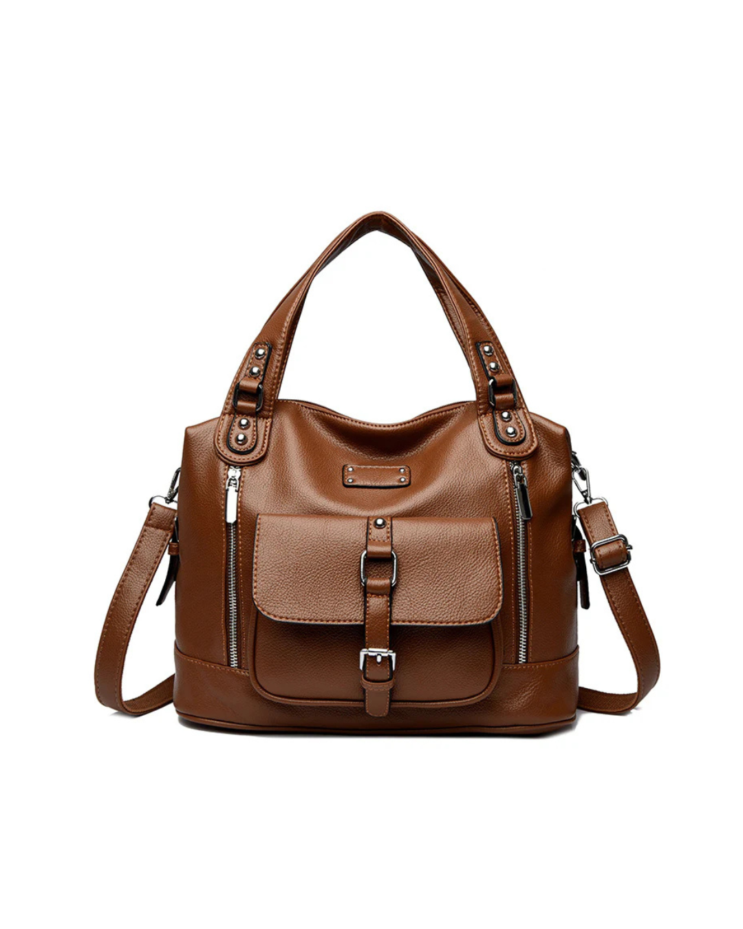 Brown Multi-Pocket Leather Handbag – Versatile & Stylish Utility