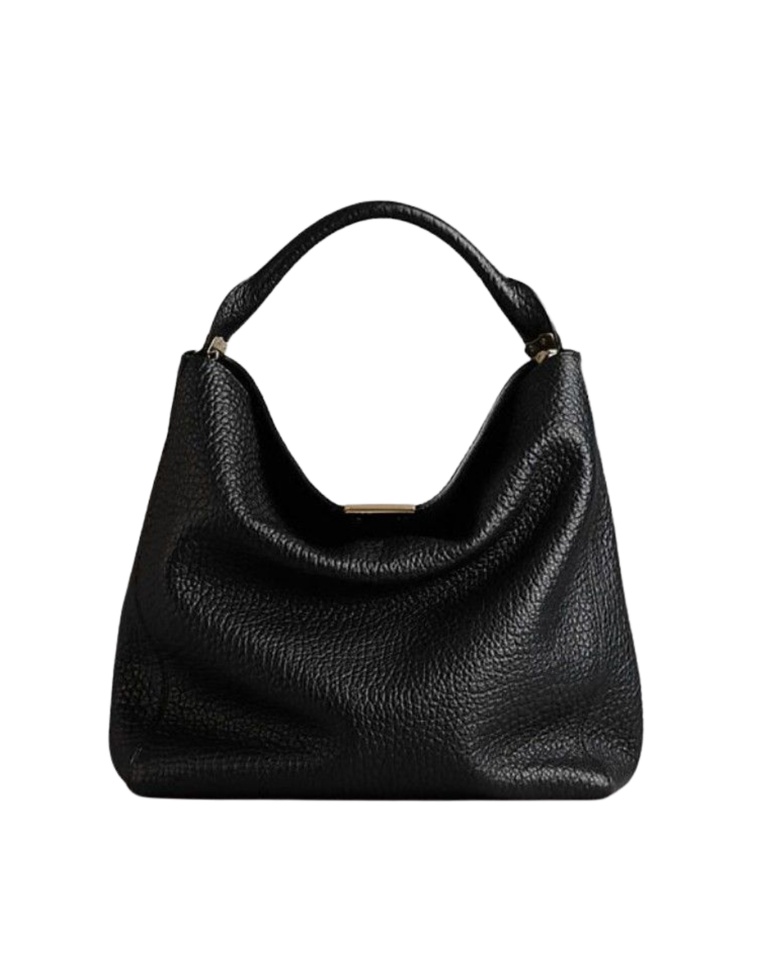 Black Textured Leather Hobo Bag – Casual Elegance