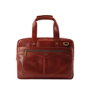 Brown Leather Business Briefcase – Professional Style with Front Zipper & Logo