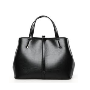 Black Structured Leather Handbag – Sleek Design with Central Strap Accent