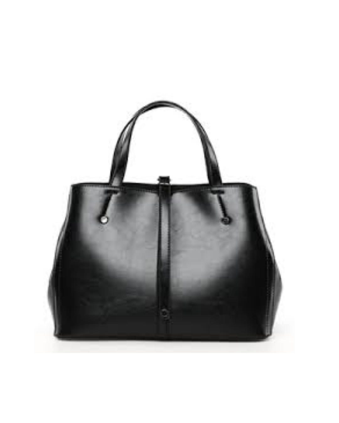 Black Structured Leather Handbag – Sleek Design with Central Strap Accent