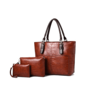 3-Piece Faux Crocodile Leather Bag Set – Tote, Clutch & Wristlet