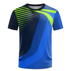 Men’s Athletic T-Shirt – Neon Blue & Green Motion Design
