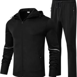 Black Zip-Up Tracksuit with White Arm Stripe