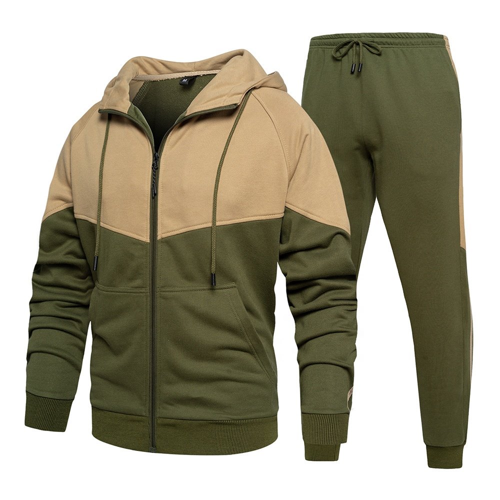 Men’s Olive Green & Beige Tracksuit Joggers Set