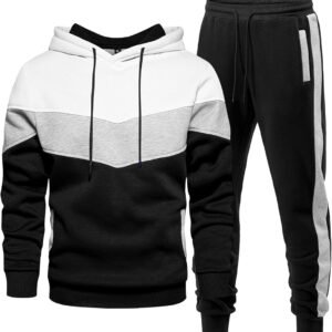Color Block Tracksuit – White, Gray & Black