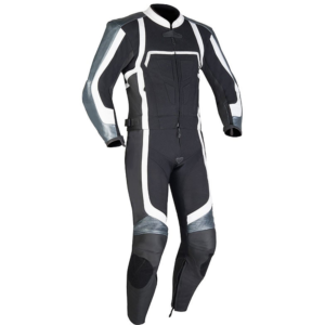 Black, White & Gray Motorcycle Racing Suit – Full-Body Protection & Aerodynamic Fit
