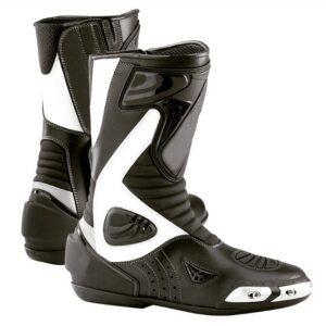 Black & White Motorcycle Riding Boots – Reinforced Protection & Aerodynamic Design