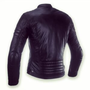 Black Leather Motorcycle Jacket – Padded Back & Elbows, Glossy Finish