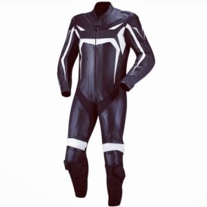 Two-Tone Leather Motorcycle Racing Suit – Rugged Brown & Black with Padded Sleeves