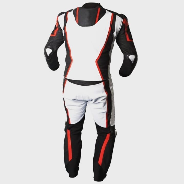 Pro-Rider One-Piece Motorcycle Racing Suit – Black/White/Red - Image 2