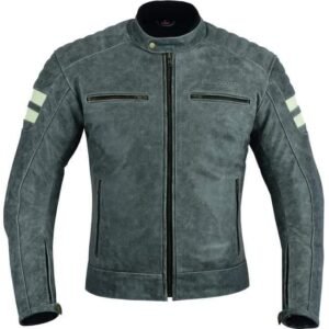 Men’s Gray Motorcycle Jacket – White Stripe Export Edition