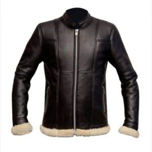 Men’s Black Leather Jacket with Shearling Trim – Export Edition