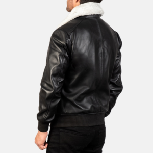 Men’s Black Leather Bomber Jacket – Shearling Collar Export Edition