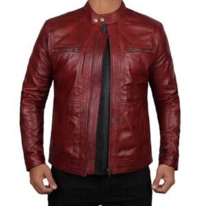 Men’s Dark Red Leather Jacket – Glossy Export Edition