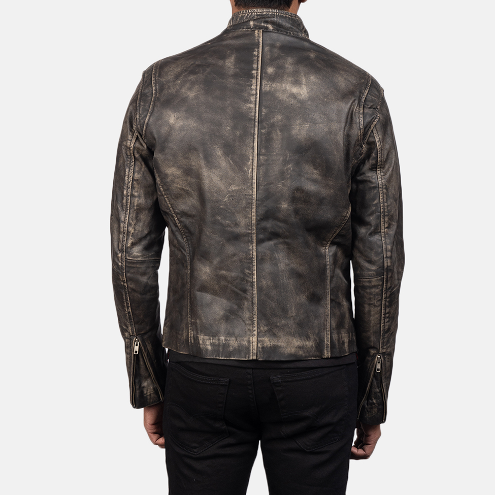 Men’s Distressed Black Leather Jacket – Export Grade