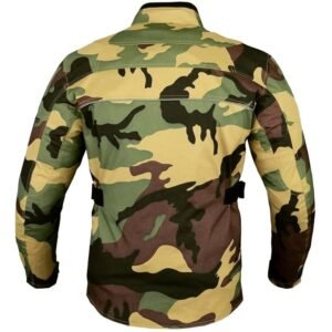 Men’s Tactical Woodland Camo Motorcycle Jacket – Armored Textile Adventure Gear