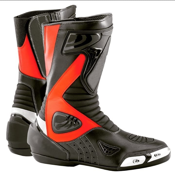 "Men's High-Performance Black and Red Motorcycle Boots with Protective Armor