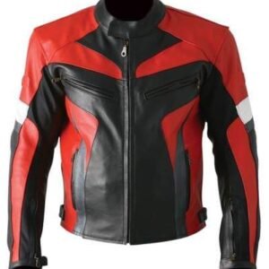 Men’s Black & Red Leather Motorcycle Jacket – Export Grade