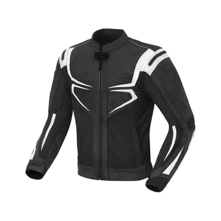 Men’s Black Motorcycle Jacket with White Accents – Export Grade Riding Gear