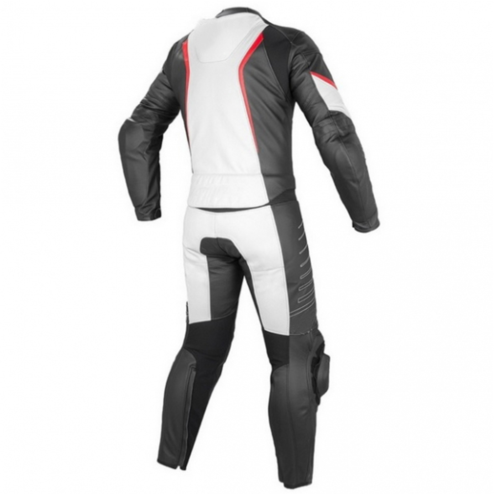 Men’s Black, White & Red Motorcycle Racing Suit – Export Grade Full-Body Protection