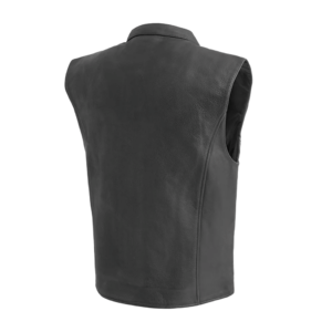 Black Leather Sleeveless Vest – High Collar | Modex International