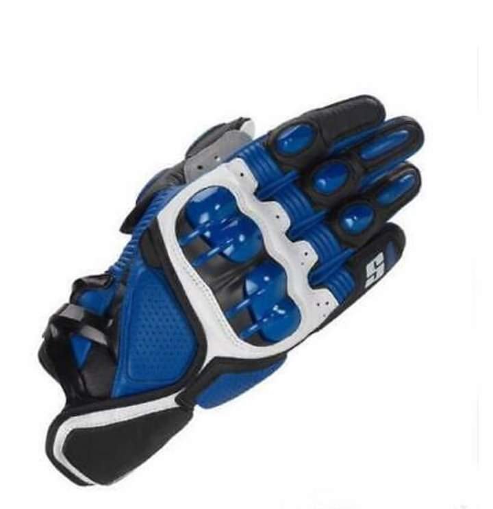 Motorcycle Racing Glove – Blue, Black & White with Reinforced Knuckle Protection