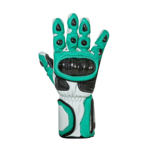 High-Performance Motorcycle Racing Glove – Green, White & Black with Reinforced Knuckle Armor