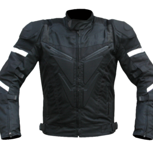 Armored Black Motorcycle Jacket – Reflective Stripes, V-Pattern Design & Padded Protection