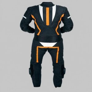 Black Tech Motorcycle Suit with Orange Accents