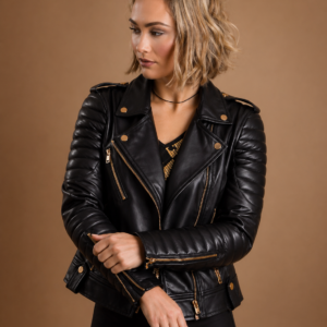 Women’s Black Quilted Leather Biker Jacket