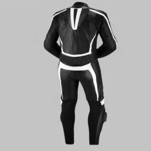 Premium Black Leather Motorcycle Racing Suit with White Accents